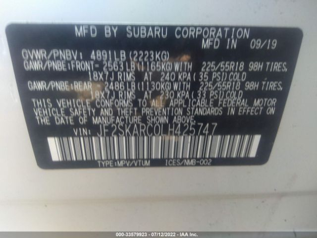 JF2SKARC0LH425747 Subaru Forester Sport