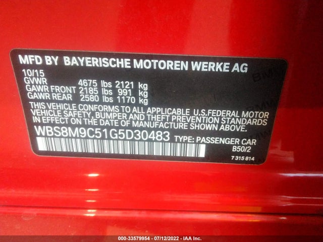 2016 BMW M3, VIN: WBS8M9C51G5D30483