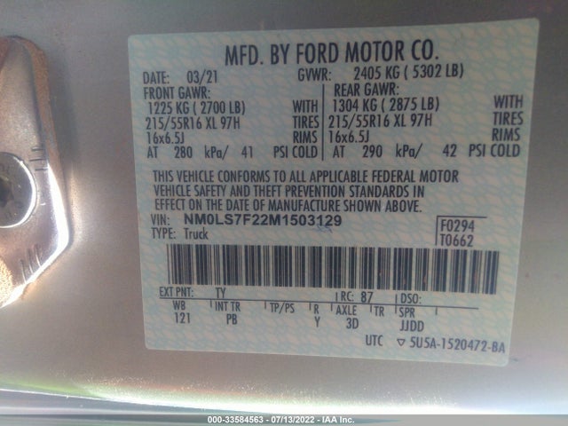 2021 Ford Transit Connect, VIN: NM0LS7F22M1503129