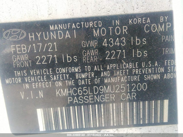 2021 Hyundai Ioniq, VIN: KMHC65LD9MU251200