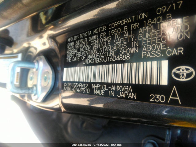 2018 Toyota Prius, VIN: JTDKDTB39J1604888