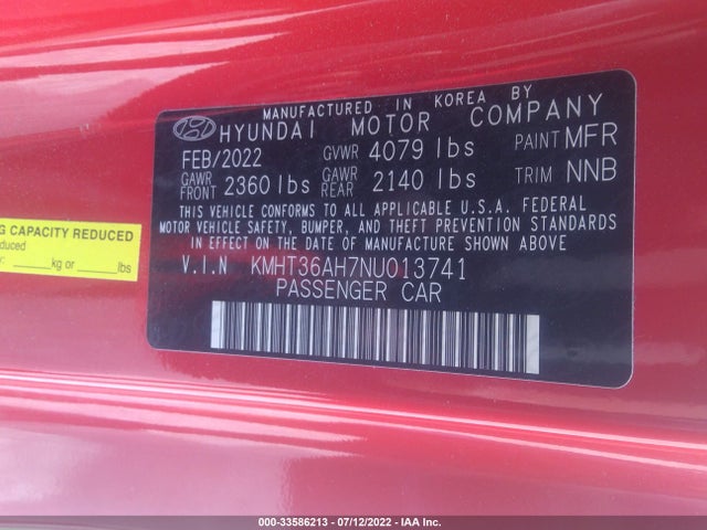 2022 Hyundai Veloster, VIN: KMHT36AH7NU013741