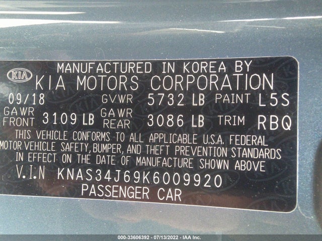 2019 Kia K900, VIN: KNAS34J69K6009920