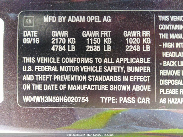 2017 Buick Cascada, VIN: W04WH3N59HG020754