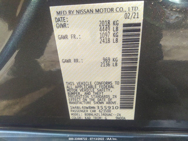 Nissan Altima 2.5 Sv 2021 1N4BL4DW8MN355910 Image 10