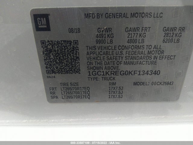 2019 Chevrolet Silverado 2500, VIN: 1GC1KREG0KF134340