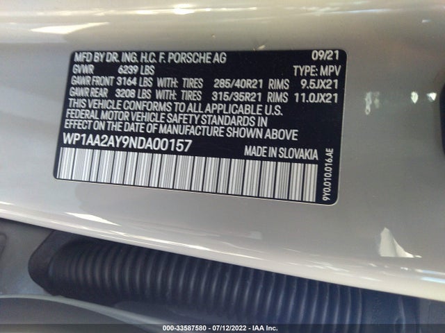 2022 Porsche Cayenne, VIN: WP1AA2AY9NDA00157