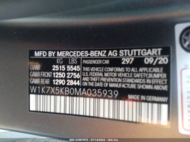 2021 Mercedes-Benz AMG GT, VIN: W1K7X5KB0MA035939