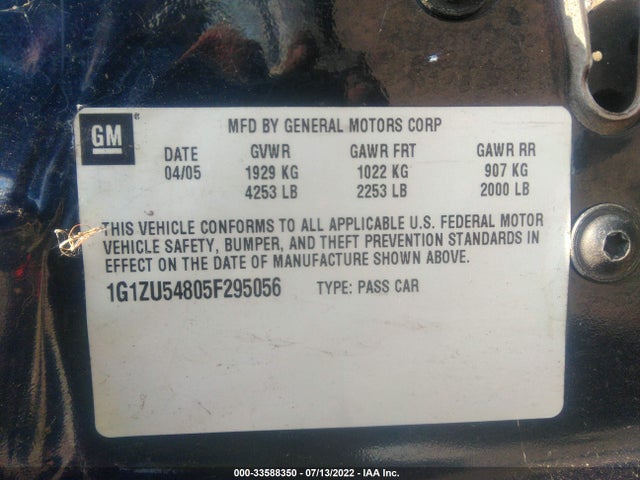 Chevrolet MALIBU LT 2005 1G1ZU54805F295056 Image 14