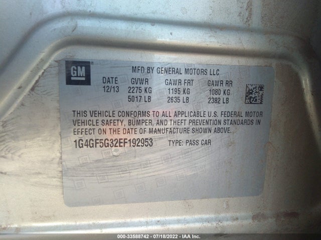 2014 Buick LaCrosse, VIN: 1G4GF5G32EF192953