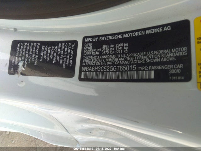 2016 BMW 6 Series, VIN: WBA6H3C52GGT65015