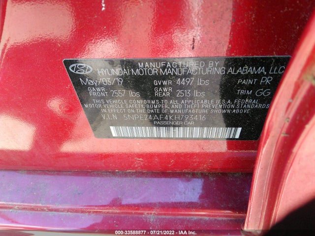 Hyundai SONATA SE 2019 5NPE24AF4KH793416 Image 9