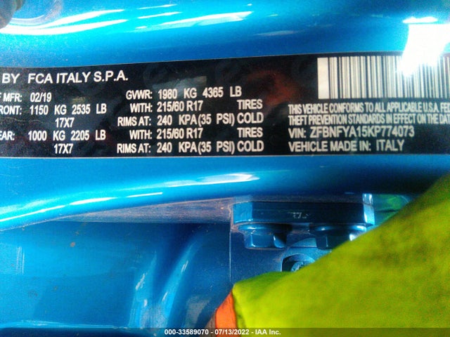 2019 Fiat 500X, VIN: ZFBNFYA15KP774073