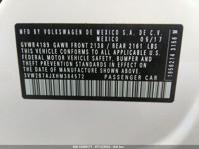 3VW2B7AJXHM384572 Volkswagen Jetta 1.4t S