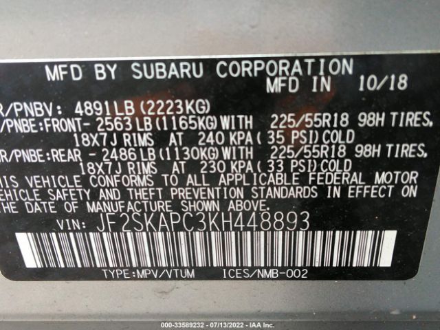 JF2SKAPC3KH448893 Subaru Forester Sport