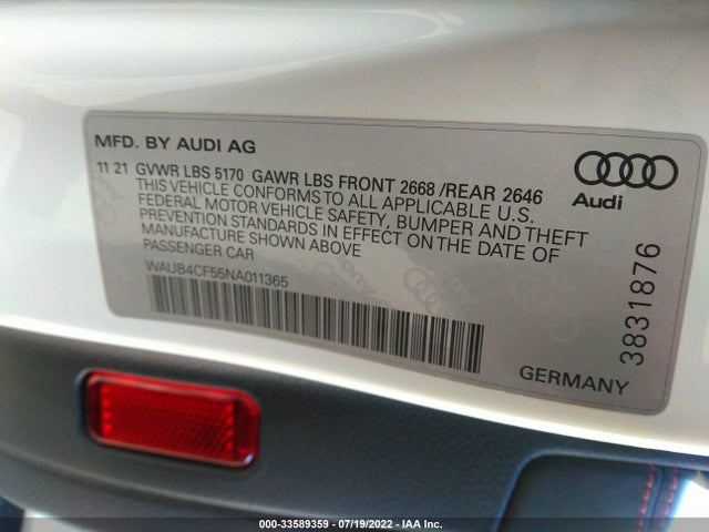 2022 Audi S5, VIN: WAUB4CF55NA011365