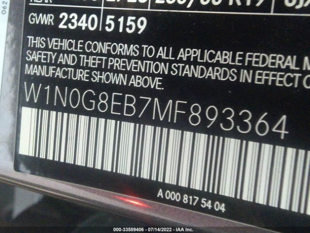 W1N0G8EB7MF893364 Mercedes-Benz Glc Glc 300