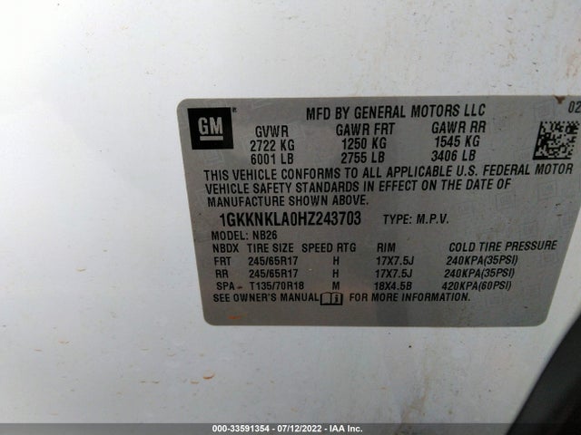 GMC ACADIA SLE 2017 1GKKNKLA0HZ243703 Image 9