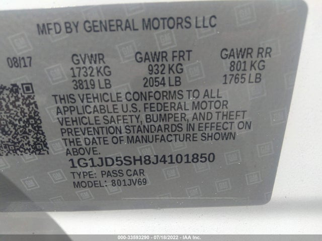 Chevrolet Sonic Lt Auto 2018 1G1JD5SH8J4101850 Image 9
