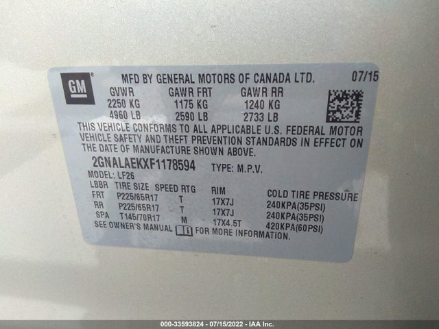 2015 Chevrolet Equinox, VIN: 2GNALAEKXF1178594