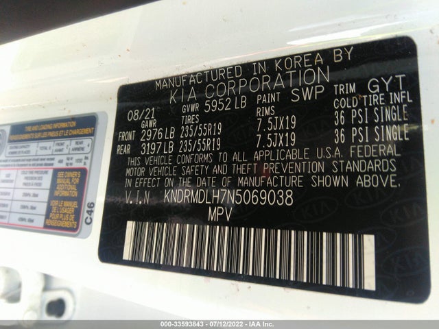 2022 Kia Sorento, VIN: KNDRMDLH7N5069038