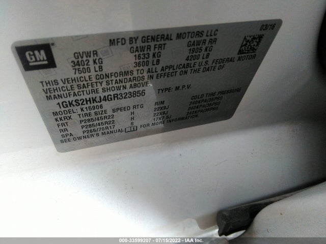 GMC YUKON XL 2016 1GKS2HKJ4GR323856 Image 9