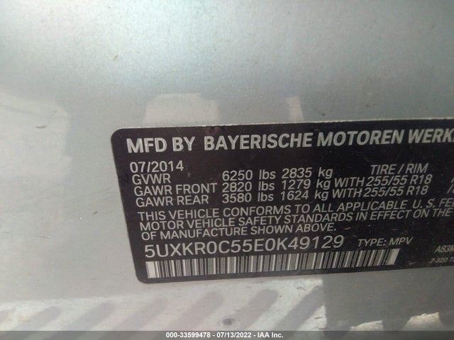 BMW X5 Xdrive35i 2014 5UXKR0C55E0K49129 Image 8