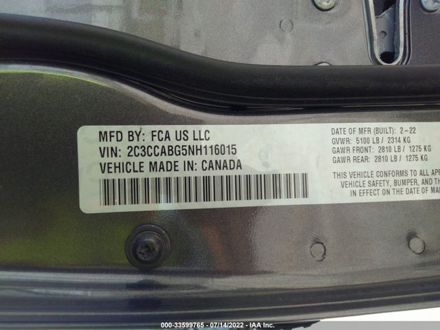 2022 Chrysler 300, VIN: 2C3CCABG5NH116015