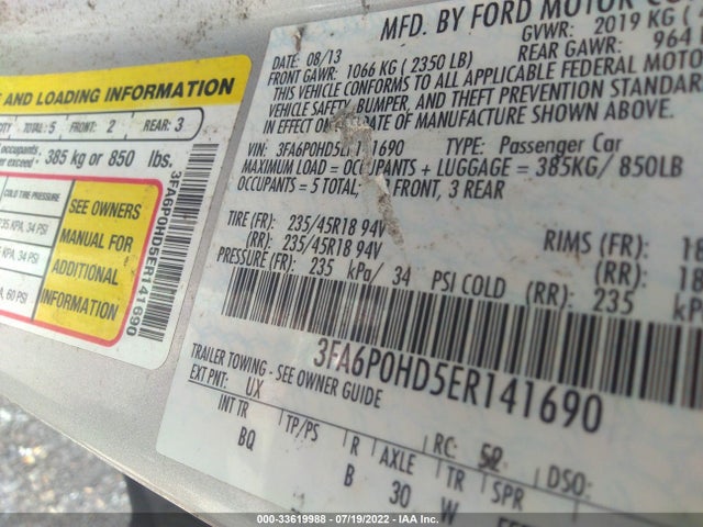 Ford FUSION SE 2014 3FA6P0HD5ER141690 Image 10