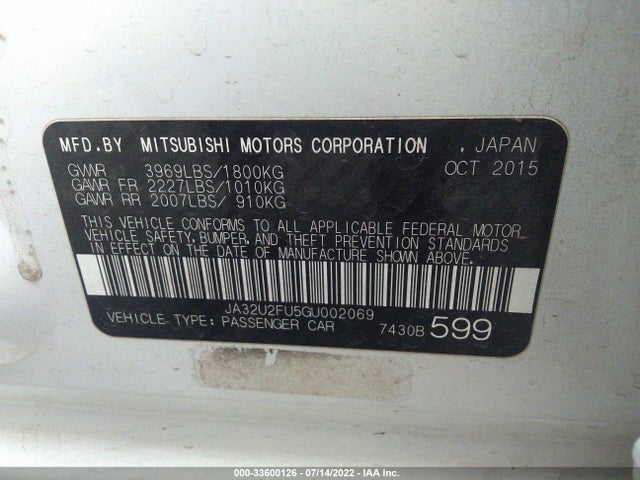 JA32U2FU5GU002069 Mitsubishi LANCER ES