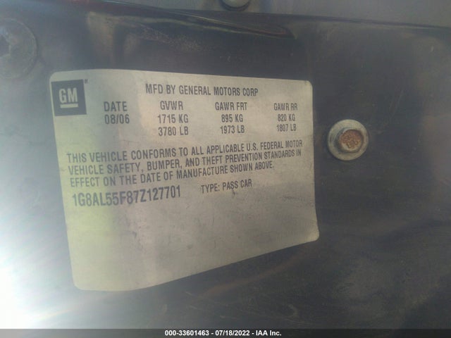 2007 SATURN ION ION 3 VIN: 1G8AL55F87Z127701