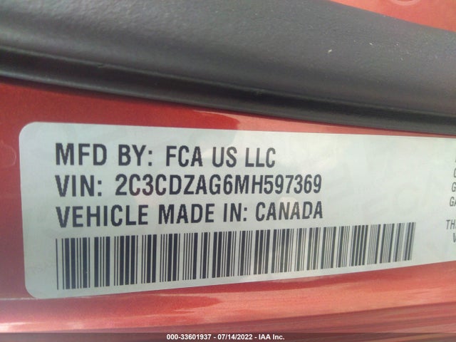Dodge Challenger Sxt 2021 2C3CDZAG6MH597369 Image 9