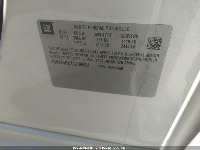 2018 Cadillac ATS, VIN: 1G6AF5RXXJ0106881