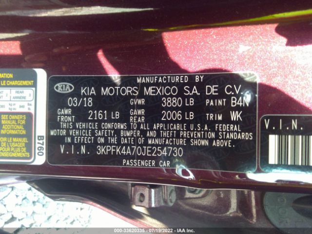 3KPFK4A70JE254730 KIA FORTE LX