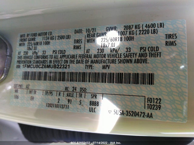 2021 Ford Escape, VIN: 1FMCU0CZ6MUB22321