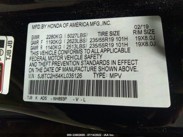 5J8TC2H54KL035126 Acura Rdx W/technology Pkg
