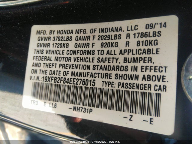 Honda Civic Sedan Ex 2014 19XFB2F84EE276015 Image 9