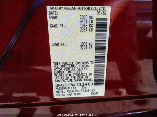 2016 Nissan Leaf, VIN: 1N4AZ0CP2GC311463