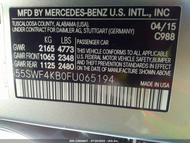 55SWF4KB0FU065194 Mercedes-Benz C-class C 300