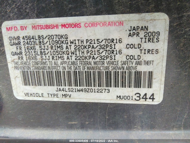 JA4LS21W49Z012273 Mitsubishi Outlander Es