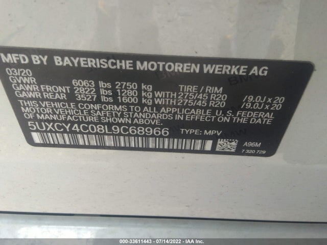 2020 BMW X6, VIN: 5UXCY4C08L9C68966
