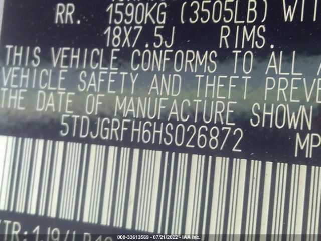 5TDJGRFH6HS026872 Toyota Highlander Hybrid Xle