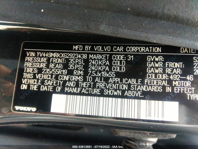 2016 Volvo XC60, VIN: YV449MRKXG2923438