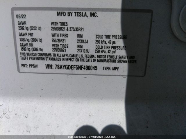 2022 TESLA MODEL Y 7SAYGDEF5NF490045 Photo 8