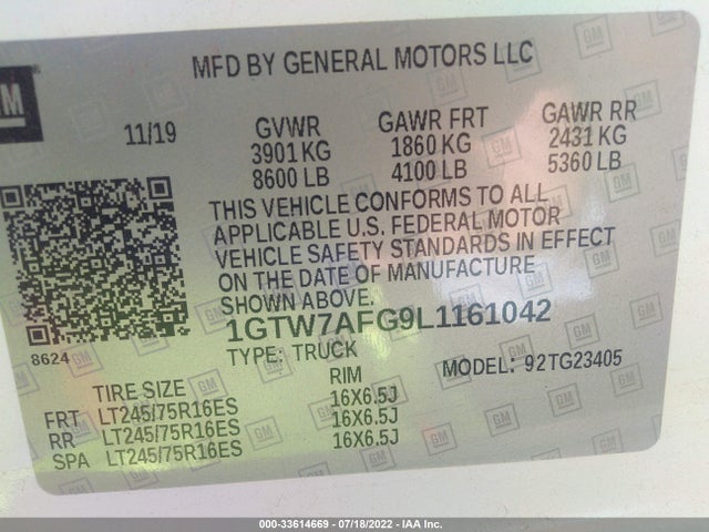 GMC SAVANA CARGO VAN 2020 1GTW7AFG9L1161042 Image 9