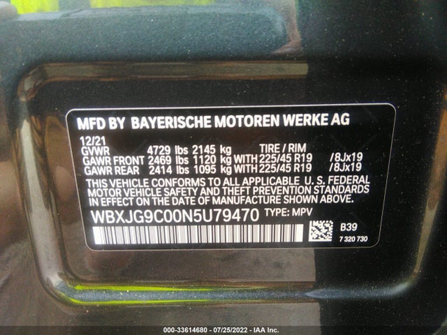 2022 BMW X1, VIN: WBXJG9C00N5U79470