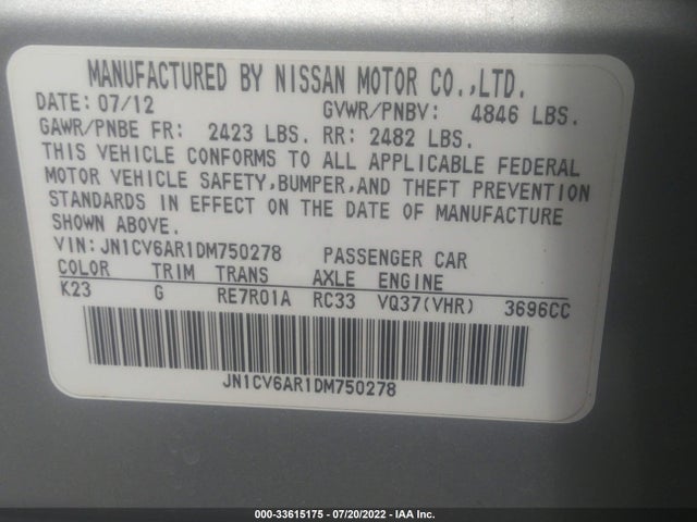 Продажа на аукционе авто 2013 Infiniti G37 Sedan X, vin: JN1CV6AR1DM750278, номер лота: 33615175