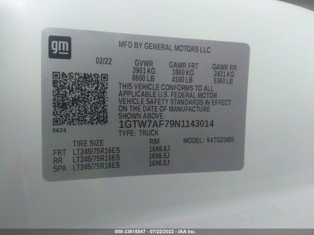 2022 GMC Savana, VIN: 1GTW7AF79N1143014