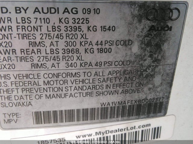 Audi Q7 3.0l Tdi Prestige 2011 WA1VMAFEXBD002377 Image 10