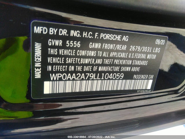 2020 Porsche Panamera, VIN: WP0AA2A79LL104059